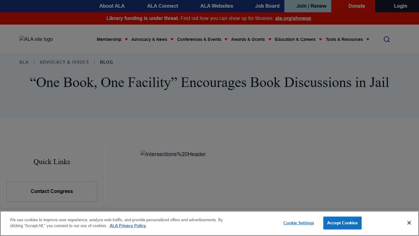 “One Book, One Facility” Encourages Book Discussions in Jail ALA